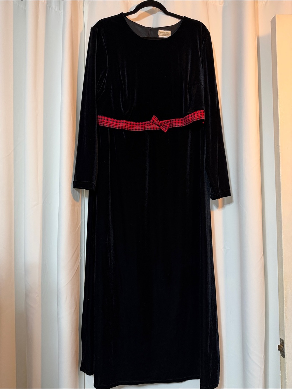 Vintage 90s Whimsigoth Black Velvet Maxi Dress Plaid Goth Witchy SZ 1X